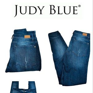 Judy Blue Distressed Blue Straight Leg Skinny Cropped Jeans Size: 11/30